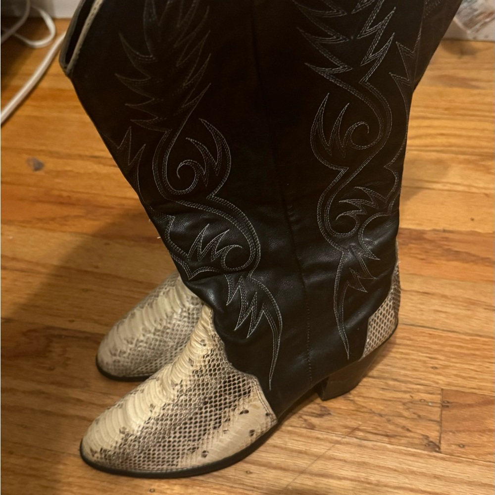Snakeskin and Black Leather Cowboy Boots